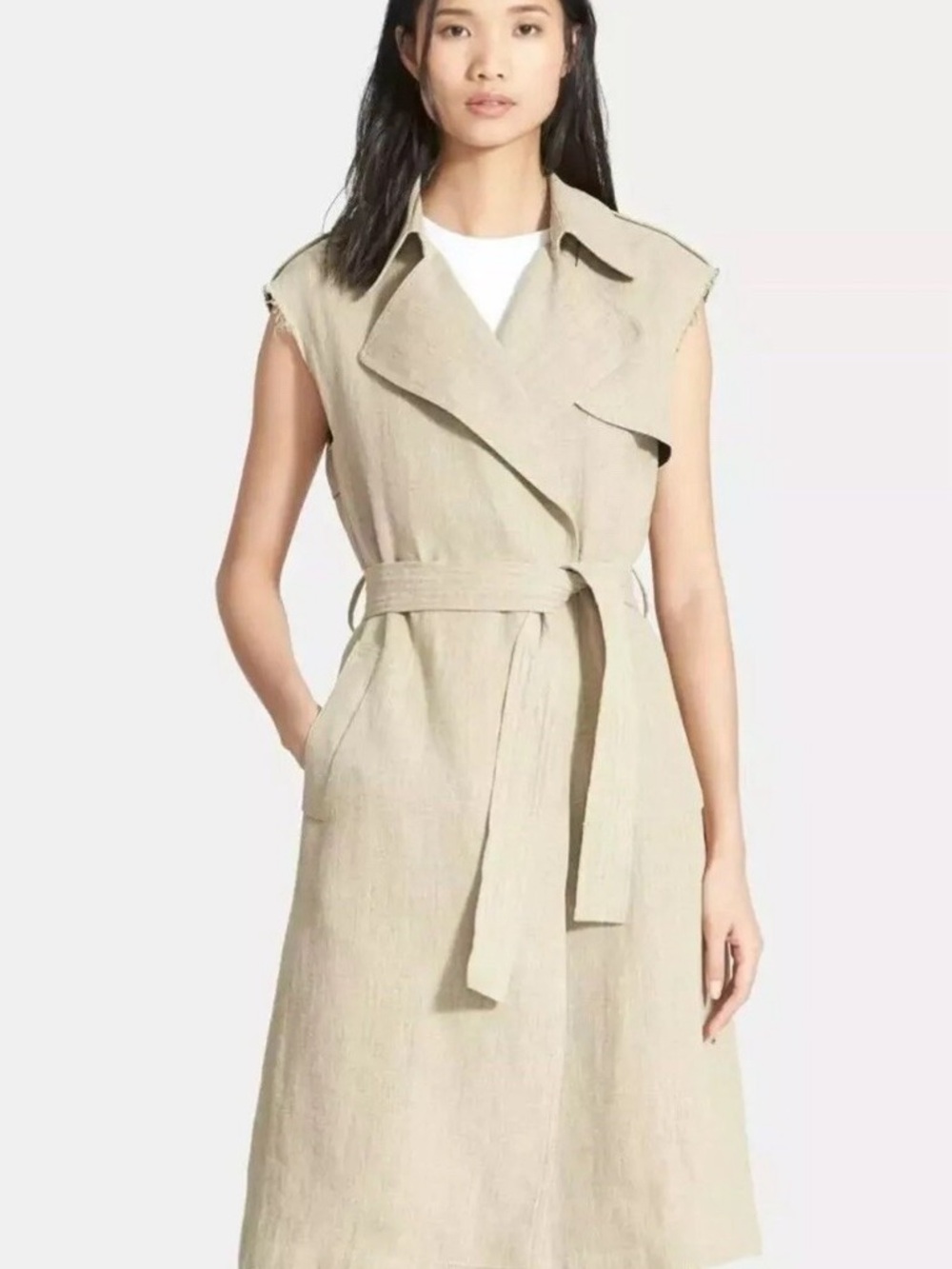 Kennedy-Esque Theory “Jalia” Sleeveless Trench Vest in Beige